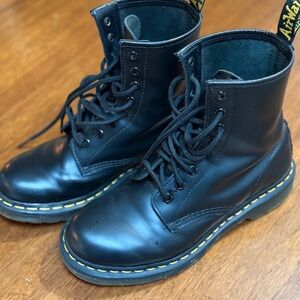 Dr. Martens 1460 Women’s Black Leather Boots with Yellow Stitching